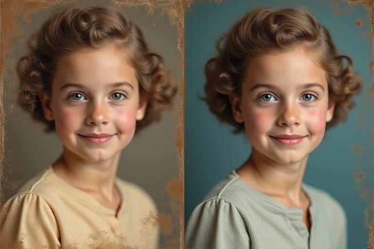 Photo Restoration Before After Vintage Family Portrait
